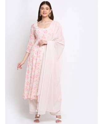 English Rose Anarkali with Straight Palazzo and Dupatta 1