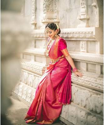 MAHATI Pink Handloom Zari Silk Sarees with blouse 1