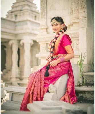 MAHATI Pink Handloom Zari Silk Sarees with blouse 2