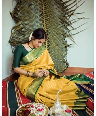 MAHATI Yellow Handloom Zari Silk Sarees with blouse 2