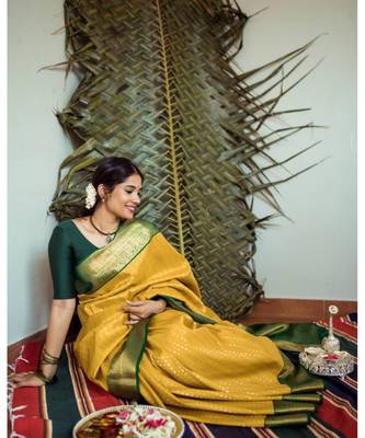 MAHATI Yellow Handloom Zari Silk Sarees with blouse 3