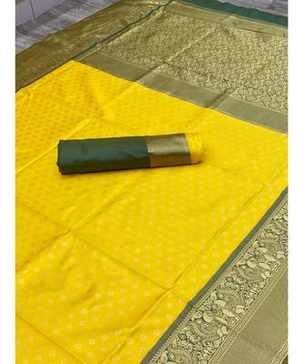 MAHATI Yellow Handloom Zari Silk Sarees with blouse 4