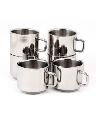Ekonomica Stainless Steel Double walled glossy Coffee Mug small  Set of 6 (100 ML Each)  Diamater 7Cm 1