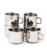 Ekonomica Stainless Steel Double walled glossy Coffee Mug small  Set of 6 (100 ML Each)  Diamater 7Cm