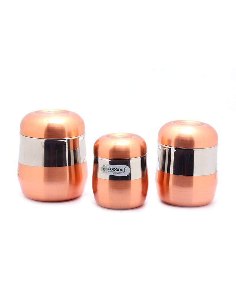 Storage Containers with Copper Finish ideal for spices or teaCoffeeSugar  Set of 3 Stainless Steel  400ml  600ml 850ml