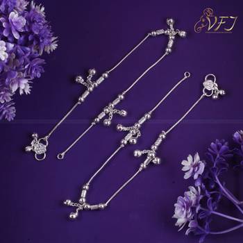 Vighnaharta Traditional White Metal Anklets Payal Pair for Women Girls  [VFJ1011PYL] 2