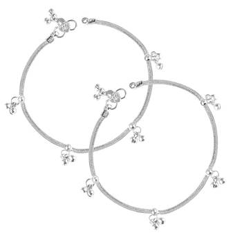 Vighnaharta Traditional White Metal Anklets Payal Pair for Women Girls  [VFJ1012PYL] 1