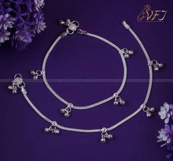 Vighnaharta Traditional White Metal Anklets Payal Pair for Women Girls  [VFJ1012PYL] 2