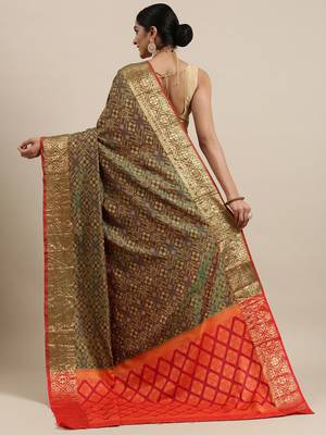 Green woven banarasi silk saree with blouse 2