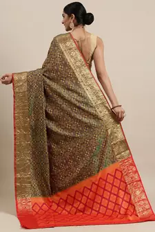 Green woven banarasi silk saree with blouse