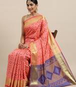 Peach woven banarasi silk saree with blouse