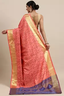 Peach woven banarasi silk saree with blouse