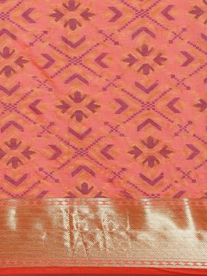 Peach woven banarasi silk saree with blouse 3