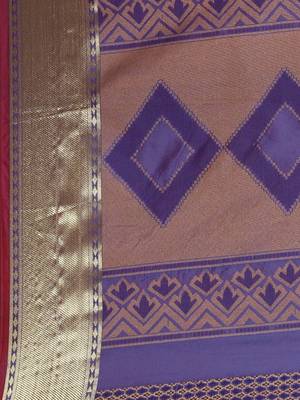Peach woven banarasi silk saree with blouse 4