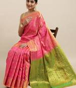 Light pink woven banarasi silk saree with blouse