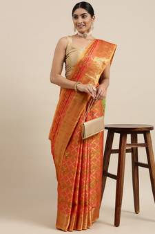 Mustard woven banarasi silk saree with blouse