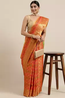 Mustard woven banarasi silk saree with blouse