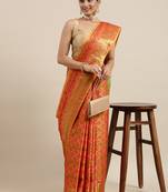 Mustard woven banarasi silk saree with blouse