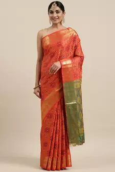 Red woven banarasi silk saree with blouse