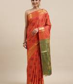 Red woven banarasi silk saree with blouse
