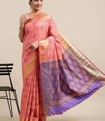 Peach woven banarasi silk saree with blouse