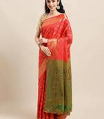 Red woven banarasi silk saree with blouse
