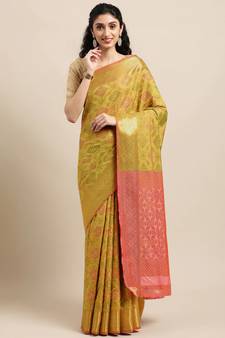 Mehendi woven banarasi silk saree with blouse