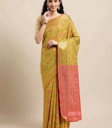 Mehendi woven banarasi silk saree with blouse