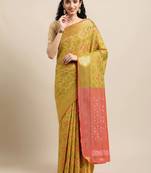 Mehendi woven banarasi silk saree with blouse