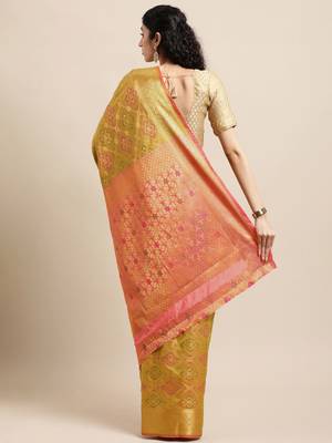 Mehendi woven banarasi silk saree with blouse 2