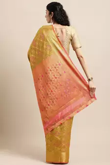 Mehendi woven banarasi silk saree with blouse