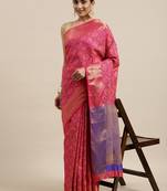 Pink woven banarasi silk saree with blouse