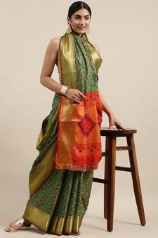 Green woven banarasi silk saree with blouse