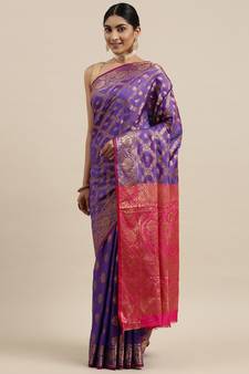 Purple woven banarasi silk saree with blouse
