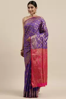 Purple woven banarasi silk saree with blouse