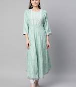 Green printed chiffon ethnic-kurtis