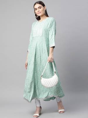 Green printed chiffon ethnic-kurtis 3