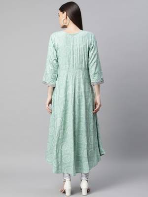 Green printed chiffon ethnic-kurtis 4