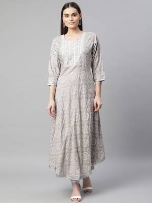 Grey printed chiffon ethnic-kurtis 1