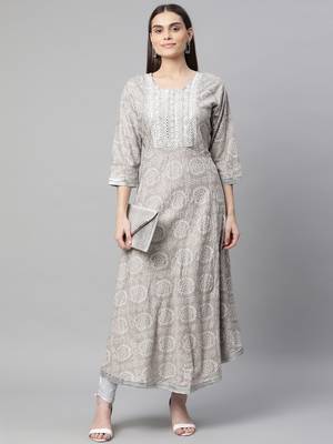 Grey printed chiffon ethnic-kurtis 2