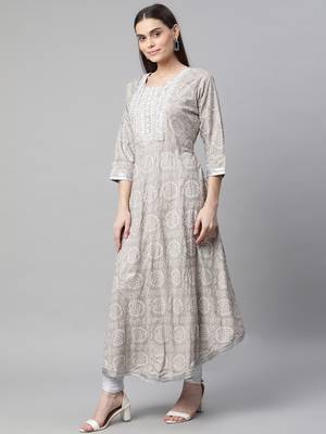 Grey printed chiffon ethnic-kurtis 3