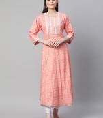 Peach printed chiffon ethnic-kurtis