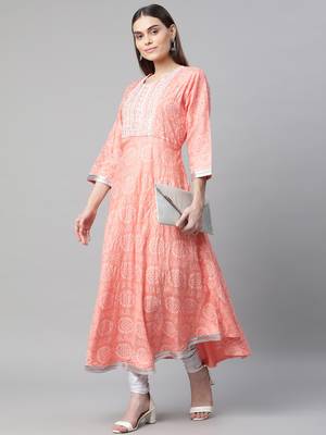 Peach printed chiffon ethnic-kurtis 2