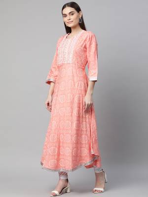 Peach printed chiffon ethnic-kurtis 3
