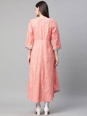 Peach printed chiffon ethnic-kurtis 4
