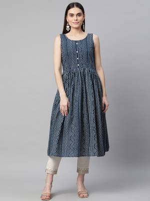 Blue printed cotton ethnic-kurtis 1