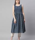Blue printed cotton ethnic-kurtis