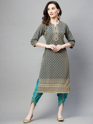 Teal embroidered chiffon ethnic-kurtis 1