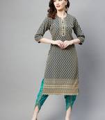 Teal embroidered chiffon ethnic-kurtis