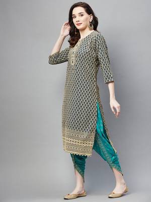 Teal embroidered chiffon ethnic-kurtis 2